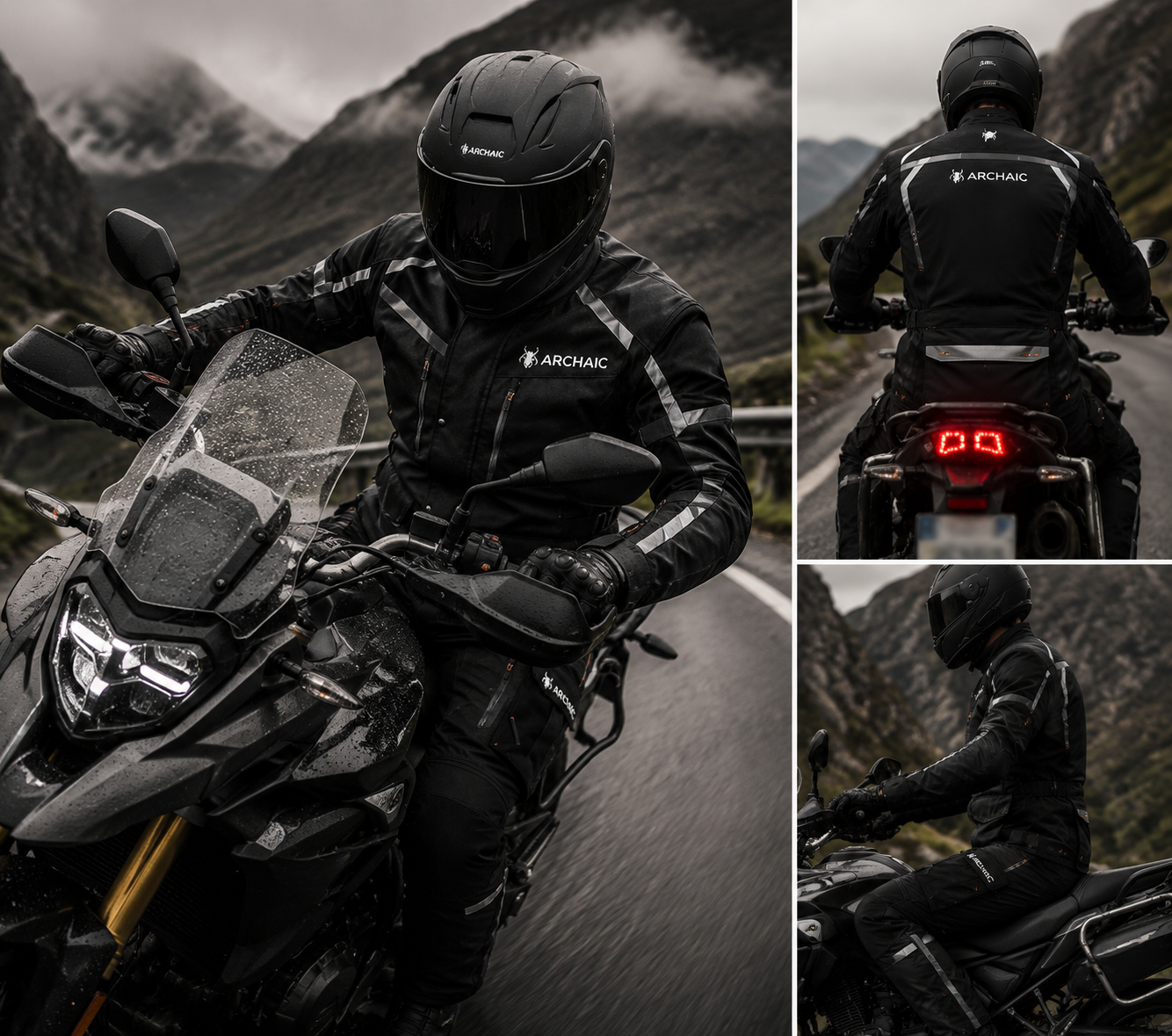 Archaic Storm Black CE Armoured Waterproof Motorcycle Touring Suit