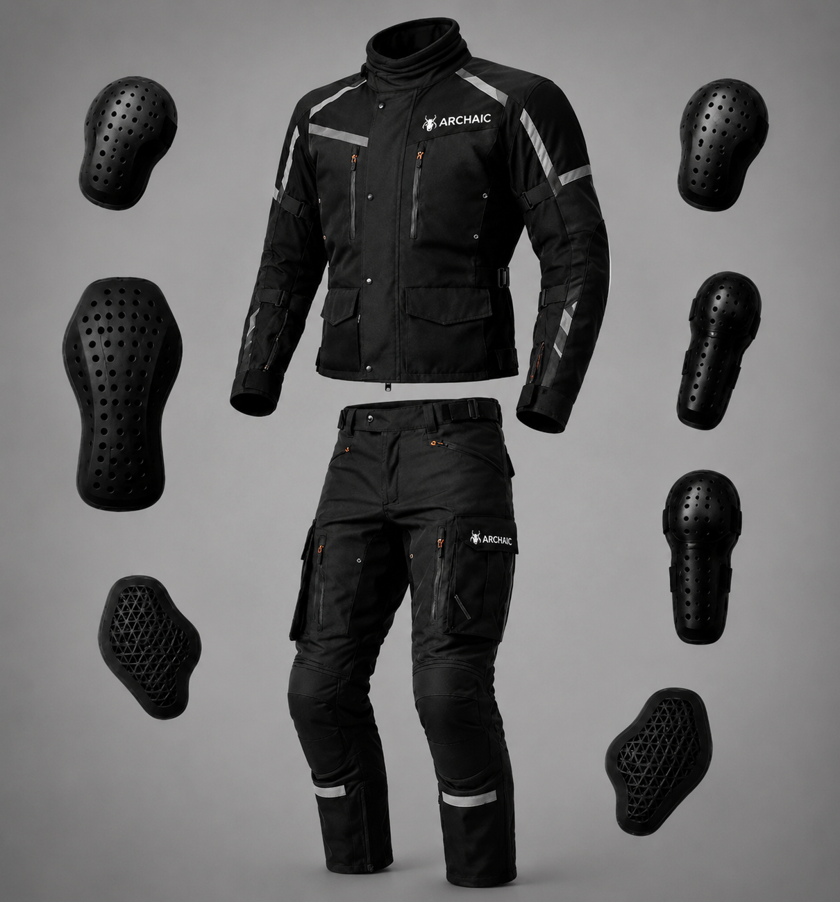 Archaic Storm Black CE Armoured Waterproof Motorcycle Touring Suit