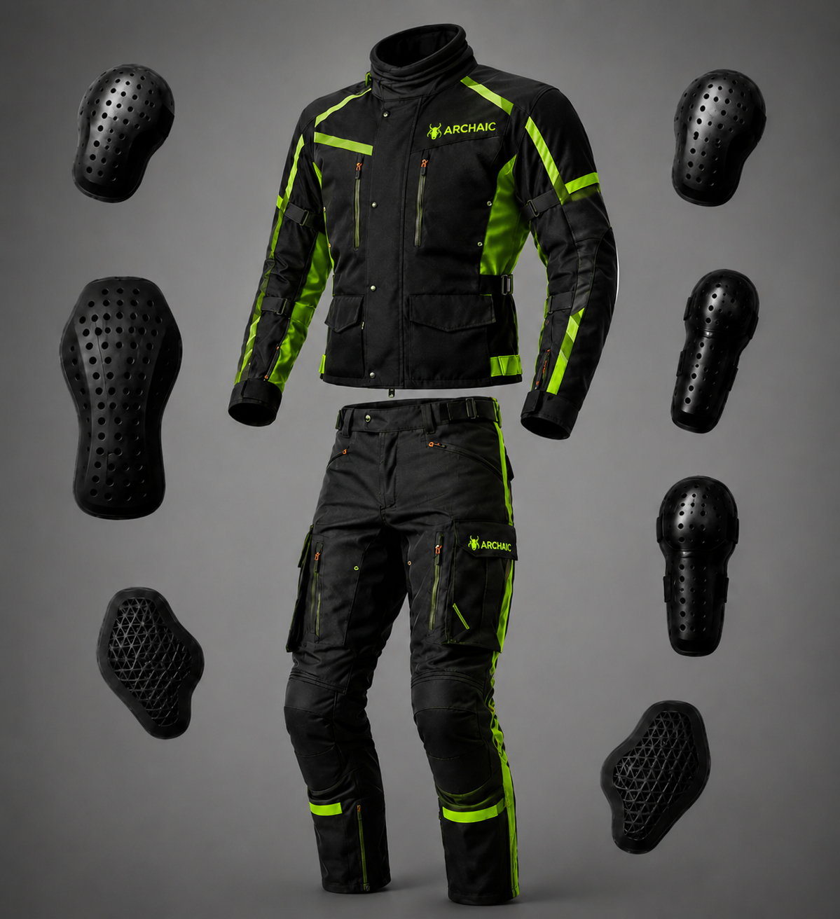 Archaic Storm Green CE Armoured Waterproof Motorcycle Touring Suit