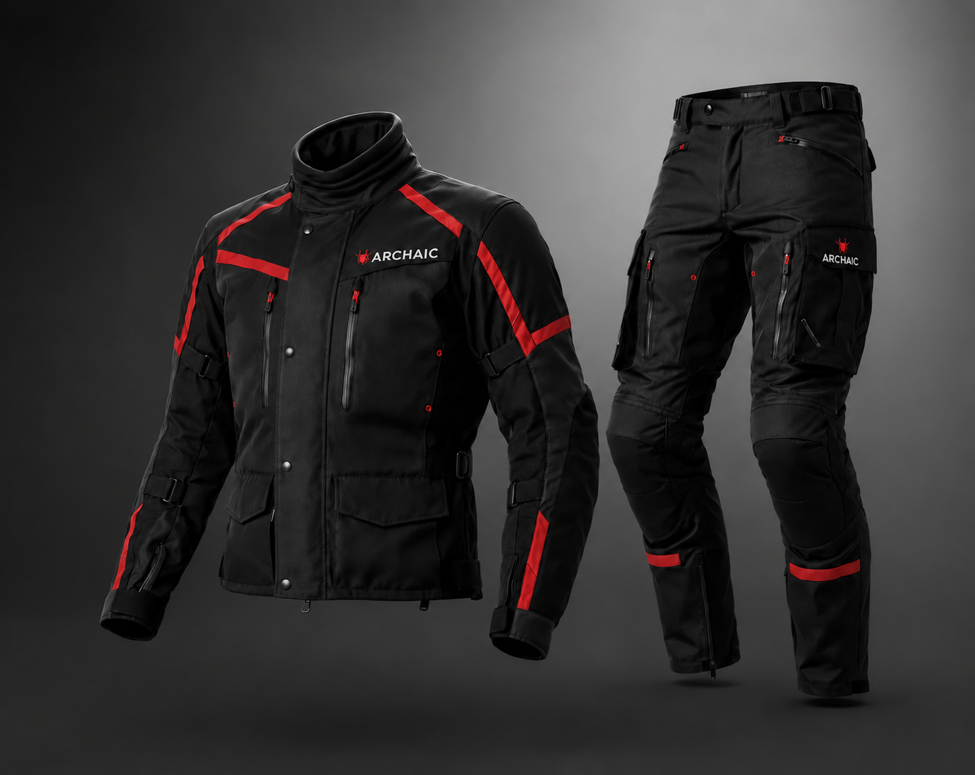 Archaic Storm Red CE Armoured Waterproof Motorcycle Touring Suit