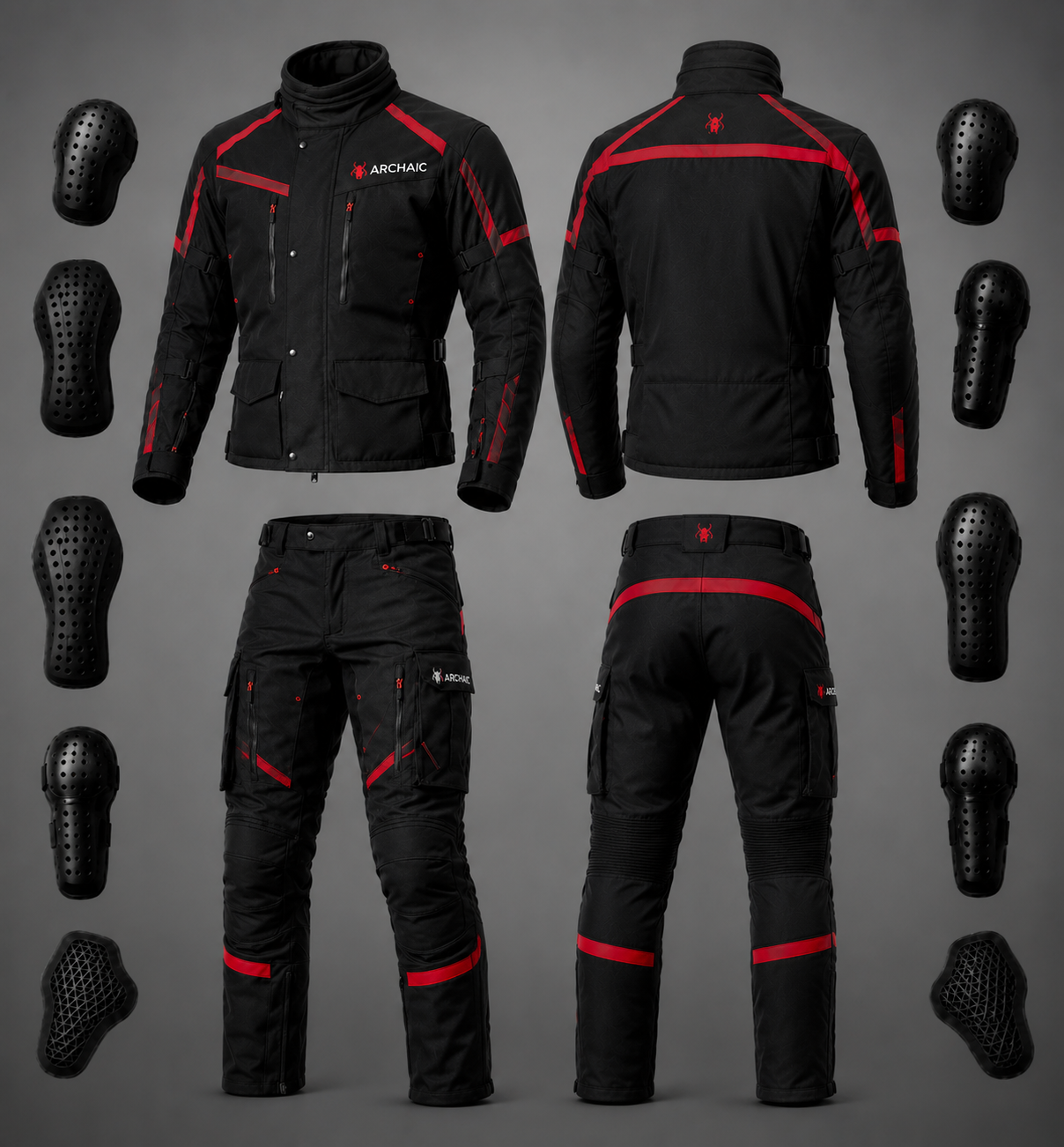 Archaic Storm Red CE Armoured Waterproof Motorcycle Touring Suit