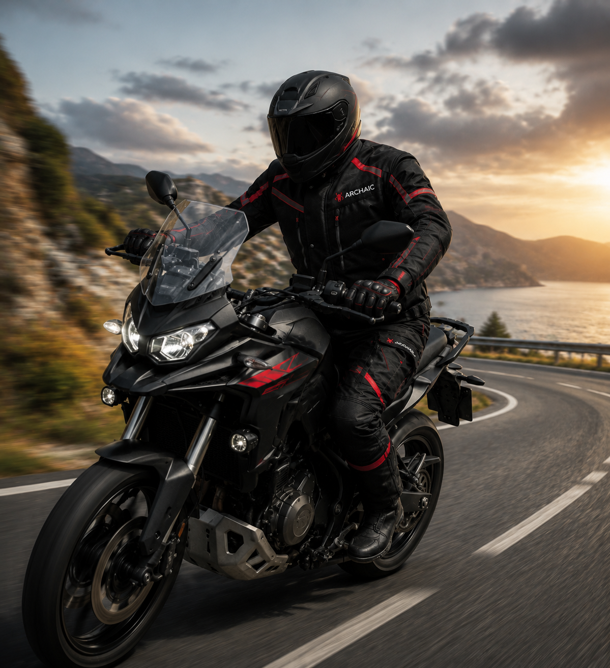 Archaic Storm Red CE Armoured Waterproof Motorcycle Touring Suit