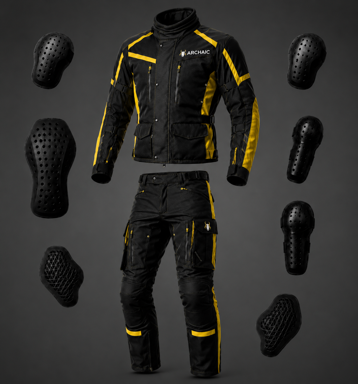 Archaic Storm Yellow CE Armoured Waterproof Motorcycle Touring Suit