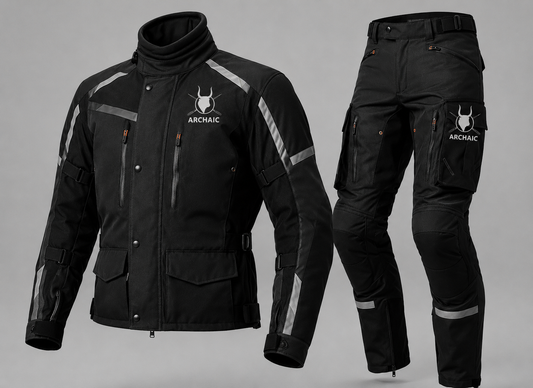 Archaic Storm Black CE Armoured Waterproof Motorcycle Touring Suit