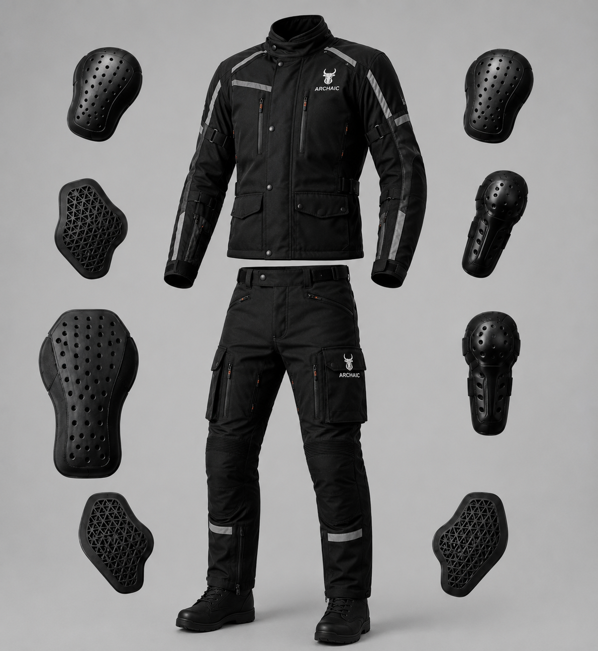 Archaic Storm Black CE Armoured Waterproof Motorcycle Touring Suit